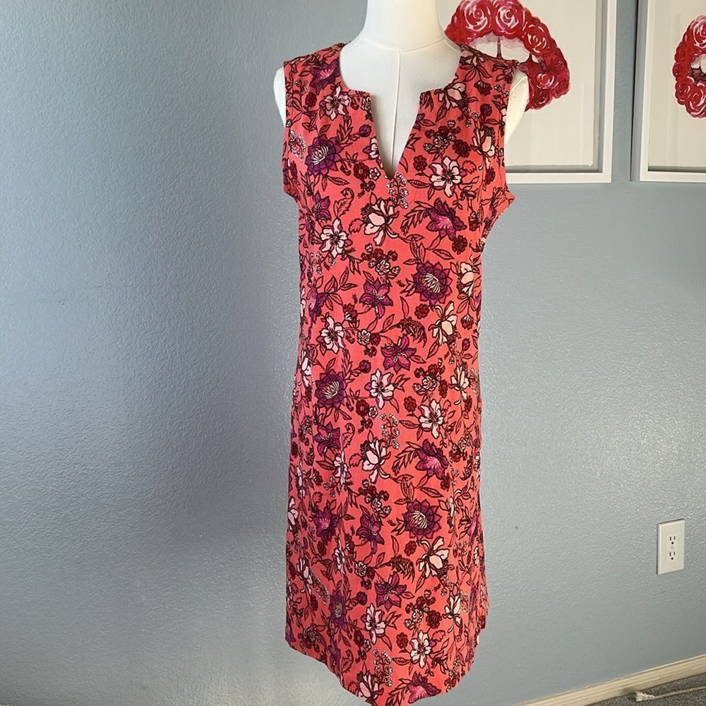 Lands End Womens Shift Dress Coral Pink Floral Pockets Tank, Small, NWT